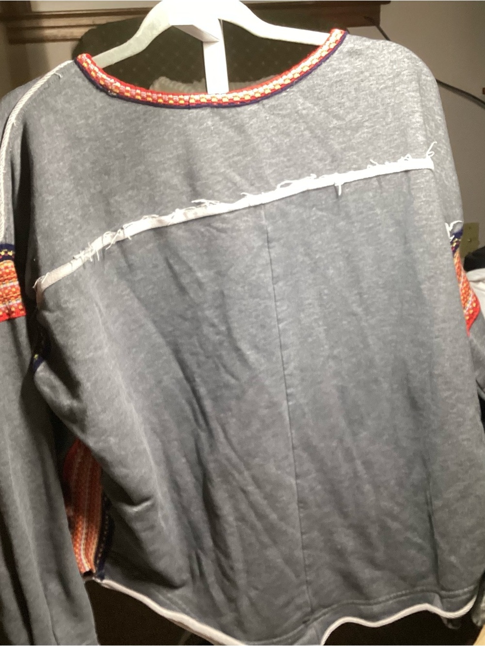 NATURAL LIFE Gray Sweatshirt with Red & Navy Embroidered Trim - Picture 3 of 3